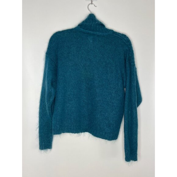Vintage Y2K Silverleaf Mohair Blend Boxy Crop Turtleneck Sweater‎ Small Blue - Picture 7 of 8